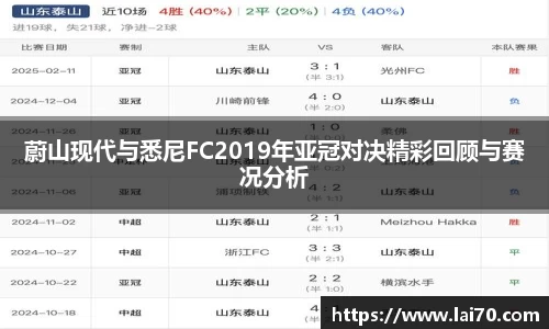 蔚山现代与悉尼FC2019年亚冠对决精彩回顾与赛况分析